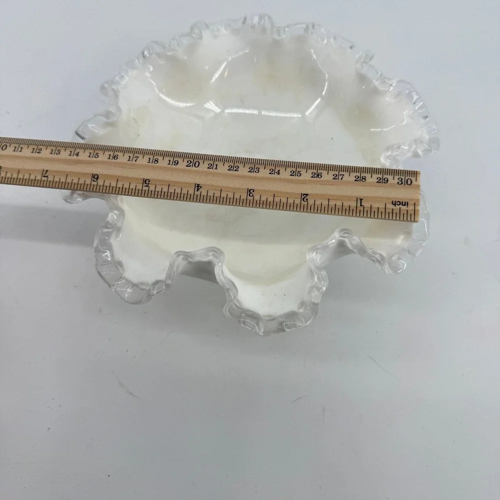 Vtg Fenton Silver Crest Milk Glass Compote Bowl Ruffled Edge Pedestal Candy Dish